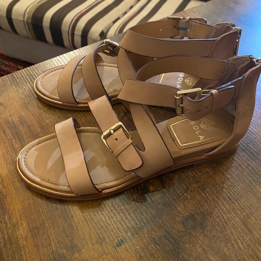 Isola Tan Leather Greek Style Sandals.